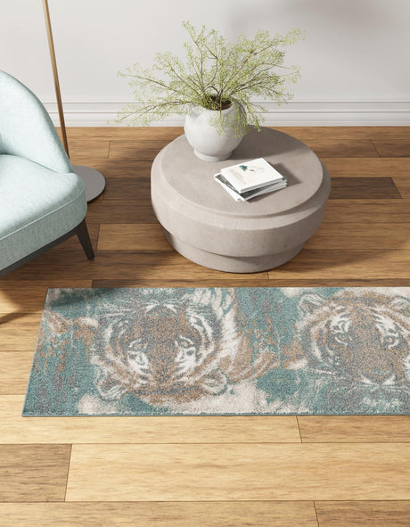Multicolor 2' x 6' 1 Wildlife Runner Area Rug Animal Print Safari Jungle Inspired Carpet for Unique Modern Interior Design for Sale at Rug Engine