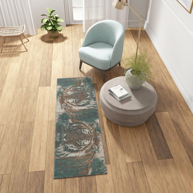 Multicolor 2' x 6' 1 Wildlife Runner Area Rug Animal Print Safari Jungle Inspired Carpet for Unique Modern Interior Design for Sale at Rug Engine