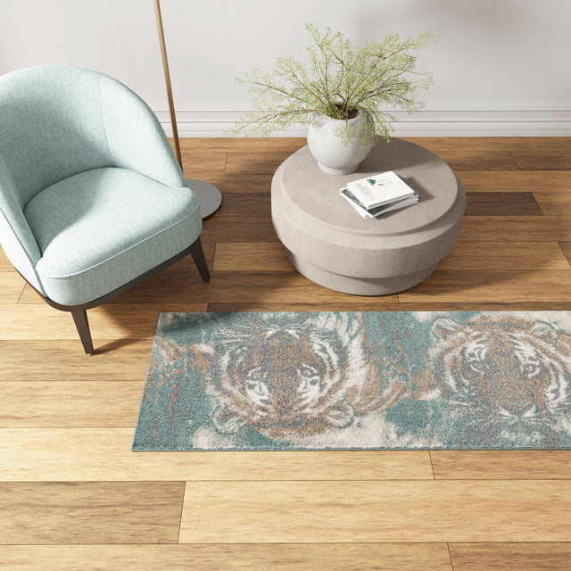Multicolor 2' x 6' 1 Wildlife Runner Area Rug Animal Print Safari Jungle Inspired Carpet for Unique Modern Interior Design for Sale at Rug Engine