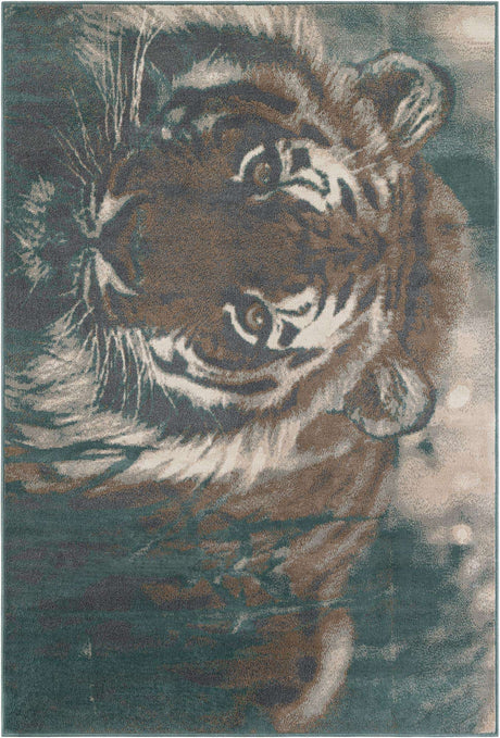 Multicolor 6' 1 x 9' Wildlife Rectangle Area Rug Animal Print Safari Jungle Inspired Carpet for Unique Modern Interior Design for Sale at Rug Engine