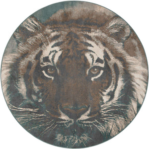 Multicolor 7' 10 x 7' 10 Wildlife Round Area Rug Animal Print Safari Jungle Inspired Carpet for Unique Modern Interior Design for Sale at Rug Engine