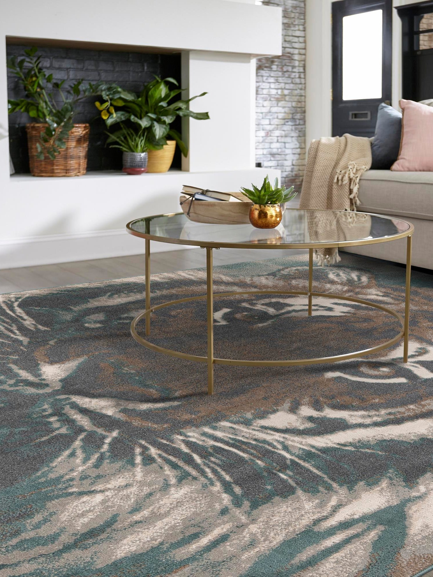 Multicolor 7' 10 x 7' 10 Wildlife Square Area Rug Animal Print Safari Jungle Inspired Carpet for Unique Modern Interior Design for Sale at Rug Engine