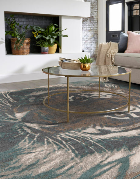 Multicolor 7' 10 x 7' 10 Wildlife Square Area Rug Animal Print Safari Jungle Inspired Carpet for Unique Modern Interior Design for Sale at Rug Engine