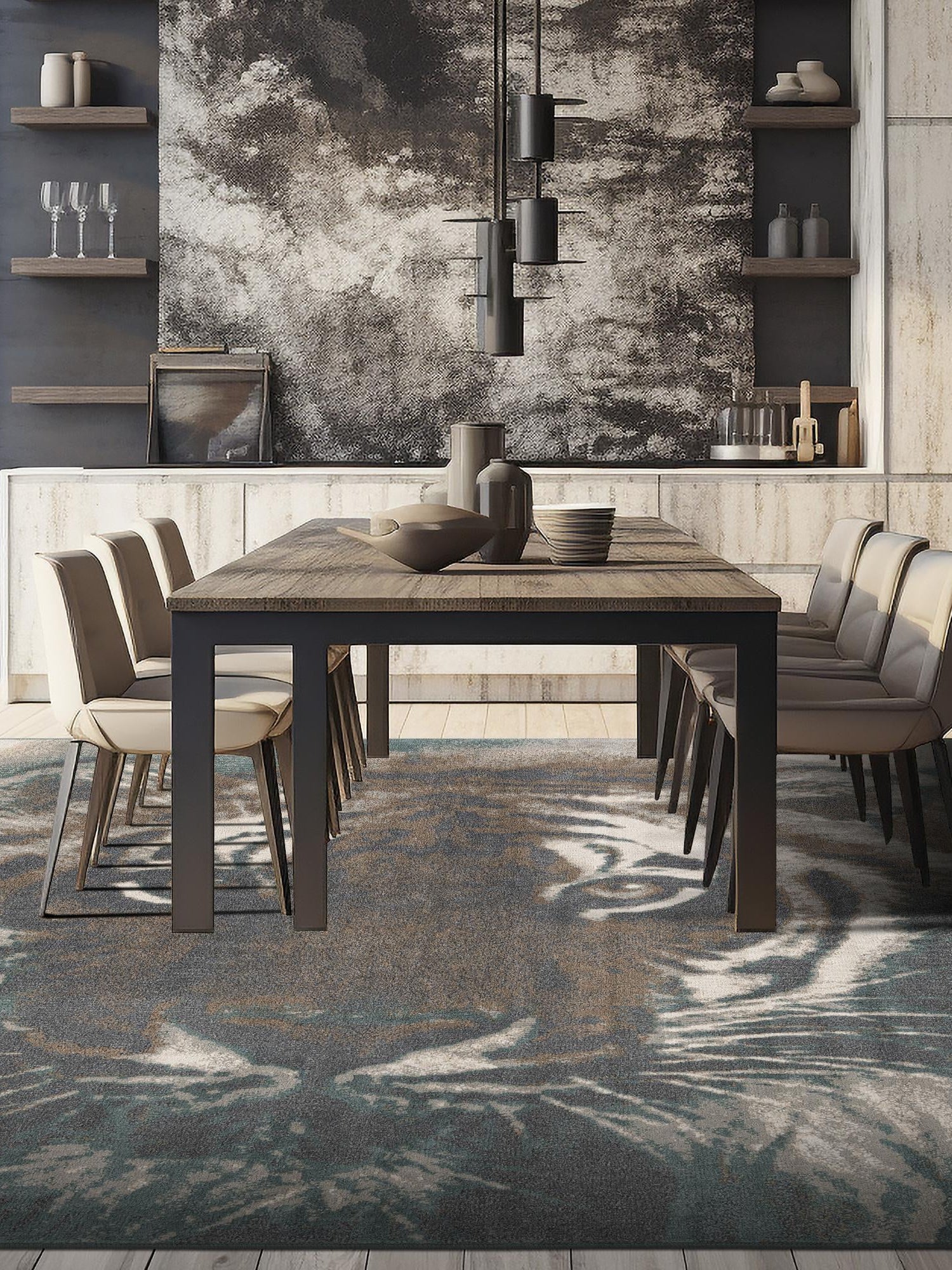 Multicolor 7' 10 x 7' 10 Wildlife Square Area Rug Animal Print Safari Jungle Inspired Carpet for Unique Modern Interior Design for Sale at Rug Engine