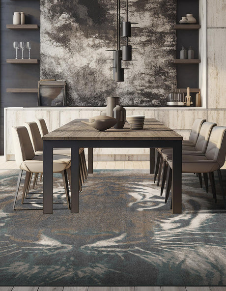 Multicolor 7' 10 x 7' 10 Wildlife Square Area Rug Animal Print Safari Jungle Inspired Carpet for Unique Modern Interior Design for Sale at Rug Engine