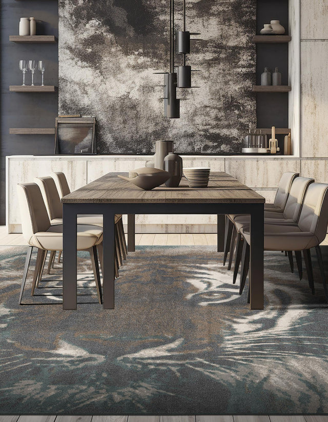 Multicolor 7' 10 x 7' 10 Wildlife Square Area Rug Animal Print Safari Jungle Inspired Carpet for Unique Modern Interior Design for Sale at Rug Engine