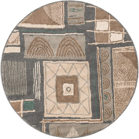 Multicolor 4' 1 x 4' 1 Wildlife Round Area Rug Animal Print Safari Jungle Inspired Carpet for Unique Modern Interior Design for Sale at Rug Engine