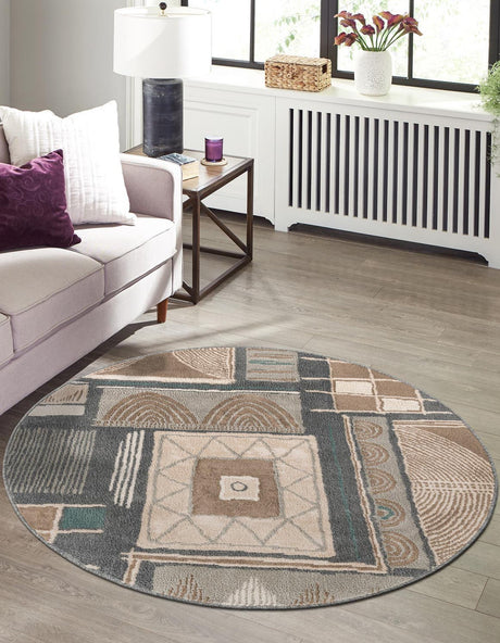 Multicolor 4' 1 x 4' 1 Wildlife Round Area Rug Animal Print Safari Jungle Inspired Carpet for Unique Modern Interior Design for Sale at Rug Engine