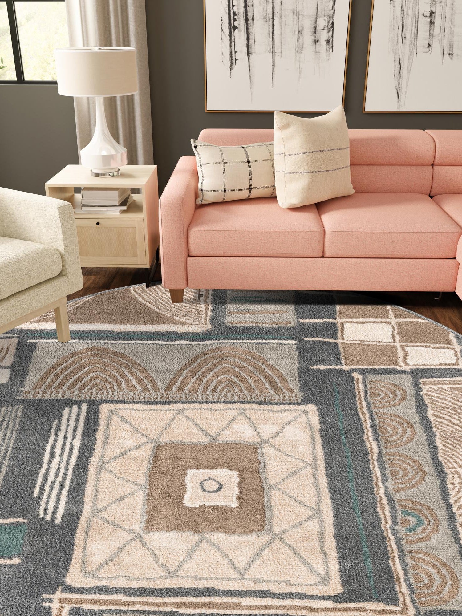Multicolor 4' 1 x 4' 1 Wildlife Round Area Rug Animal Print Safari Jungle Inspired Carpet for Unique Modern Interior Design for Sale at Rug Engine