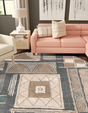 Multicolor 7' 10 x 7' 10 Wildlife Round Area Rug Animal Print Safari Jungle Inspired Carpet for Unique Modern Interior Design for Sale at Rug Engine