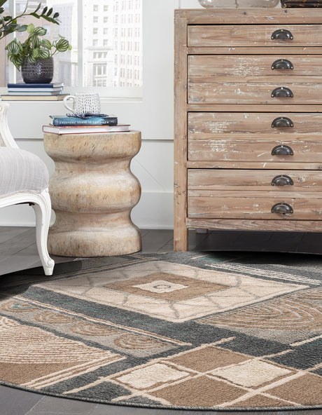Multicolor 7' 10 x 7' 10 Wildlife Round Area Rug Animal Print Safari Jungle Inspired Carpet for Unique Modern Interior Design for Sale at Rug Engine