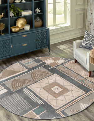 Multicolor 10' x 10' Wildlife Round Area Rug Animal Print Safari Jungle Inspired Carpet for Unique Modern Interior Design for Sale at Rug Engine