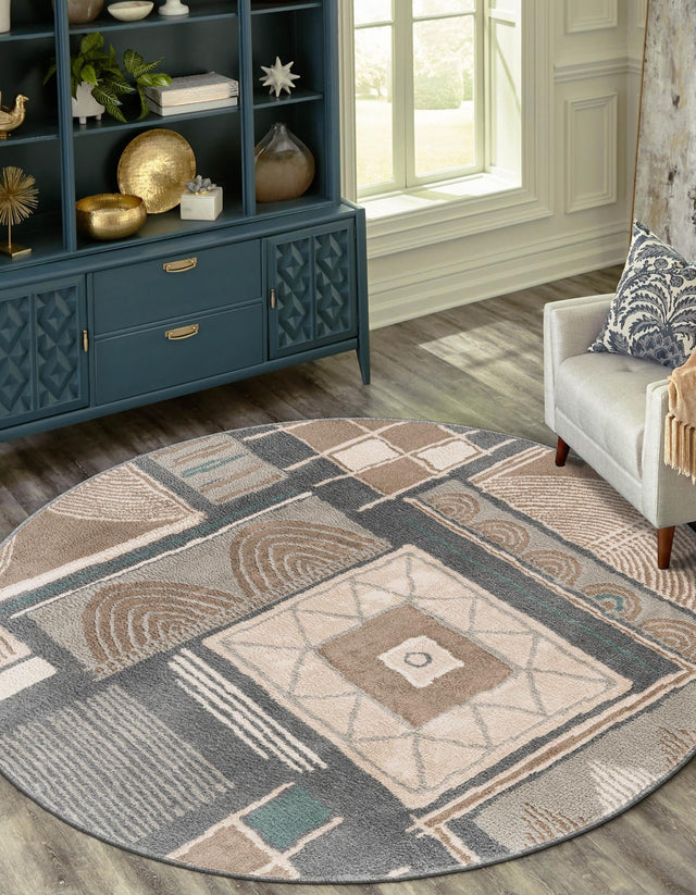 Multicolor 5' 1 x 5' 1 Wildlife Round Area Rug Animal Print Safari Jungle Inspired Carpet for Unique Modern Interior Design for Sale at Rug Engine