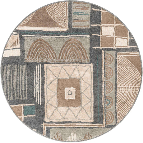 Multicolor 5' 1 x 5' 1 Wildlife Round Area Rug Animal Print Safari Jungle Inspired Carpet for Unique Modern Interior Design for Sale at Rug Engine
