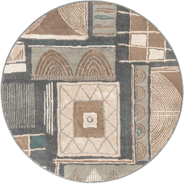 Multicolor 5' 1 x 5' 1 Wildlife Round Area Rug Animal Print Safari Jungle Inspired Carpet for Unique Modern Interior Design for Sale at Rug Engine