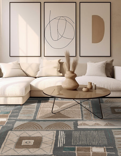 Multicolor 7' 10 x 7' 10 Wildlife Square Area Rug Animal Print Safari Jungle Inspired Carpet for Unique Modern Interior Design for Sale at Rug Engine
