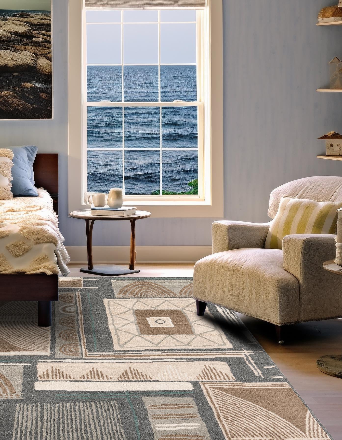 Multicolor 7' 10 x 7' 10 Wildlife Square Area Rug Animal Print Safari Jungle Inspired Carpet for Unique Modern Interior Design for Sale at Rug Engine