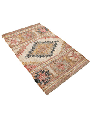 Multicolor 2' x 3' 1 Kilim Jute Rectangle Area Rug 95% Jute & 5% Cotton Rustic Vintage Look Carpet for Unique Home Interior Design for Sale at Rug Engine