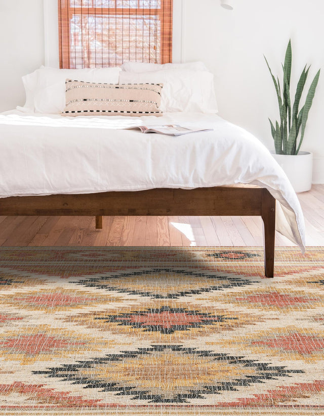 Multicolor 7' 10 x 10' Kilim Jute Rectangle Area Rug 95% Jute & 5% Cotton Rustic Vintage Look Carpet for Unique Home Interior Design for Sale at Rug Engine