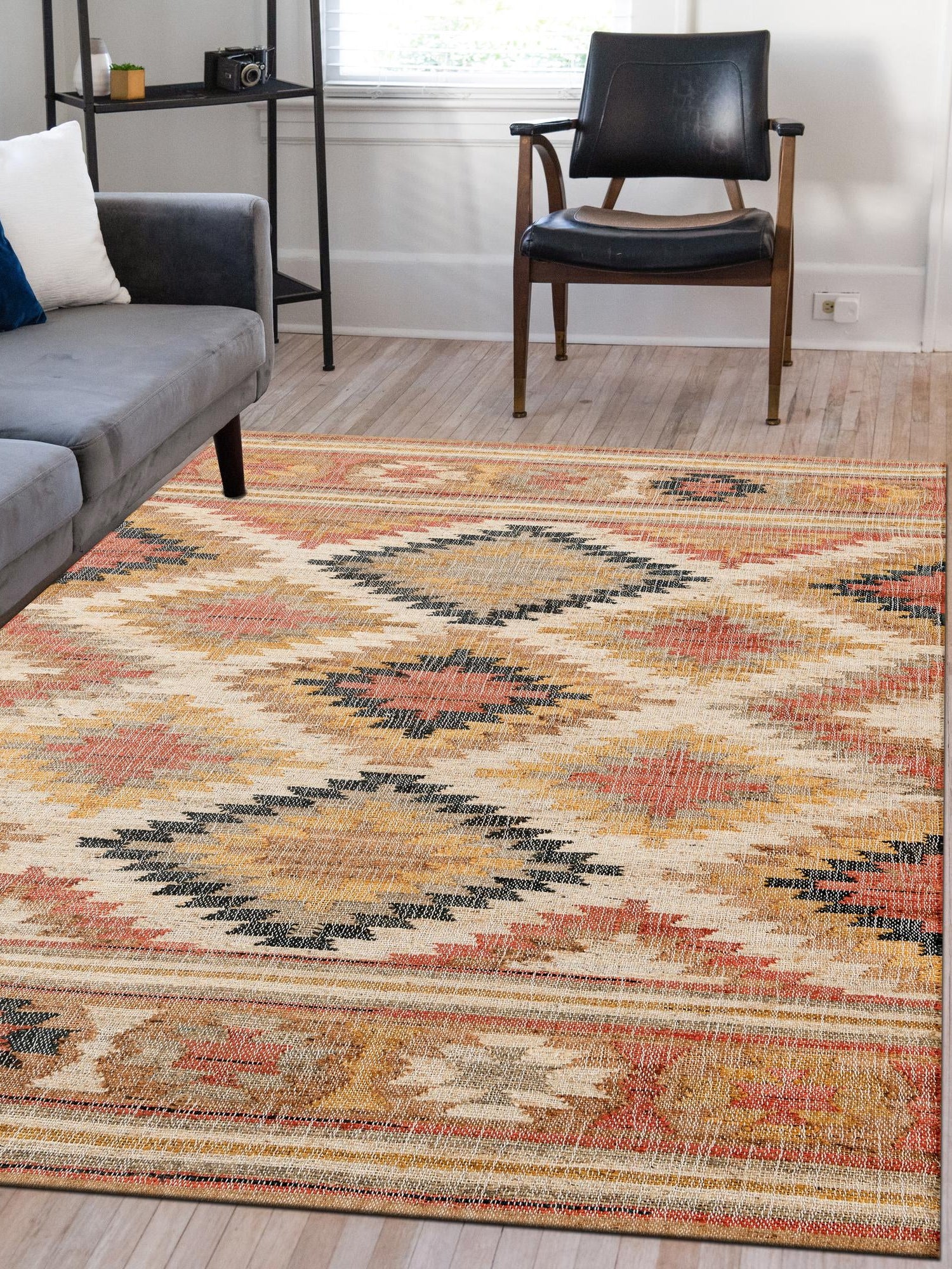 Multicolor 7' 10 x 10' Kilim Jute Rectangle Area Rug 95% Jute & 5% Cotton Rustic Vintage Look Carpet for Unique Home Interior Design for Sale at Rug Engine