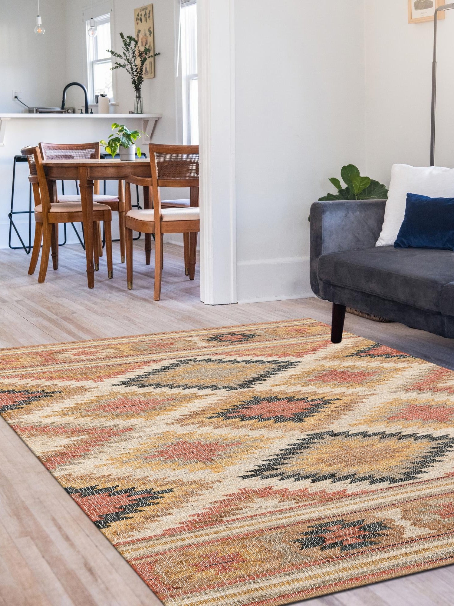 Multicolor 9' x 12' Kilim Jute Rectangle Area Rug 95% Jute & 5% Cotton Rustic Vintage Look Carpet for Unique Home Interior Design for Sale at Rug Engine