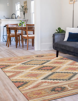 Multicolor 3' 1 x 5' 1 Kilim Jute Rectangle Area Rug 95% Jute & 5% Cotton Rustic Vintage Look Carpet for Unique Home Interior Design for Sale at Rug Engine