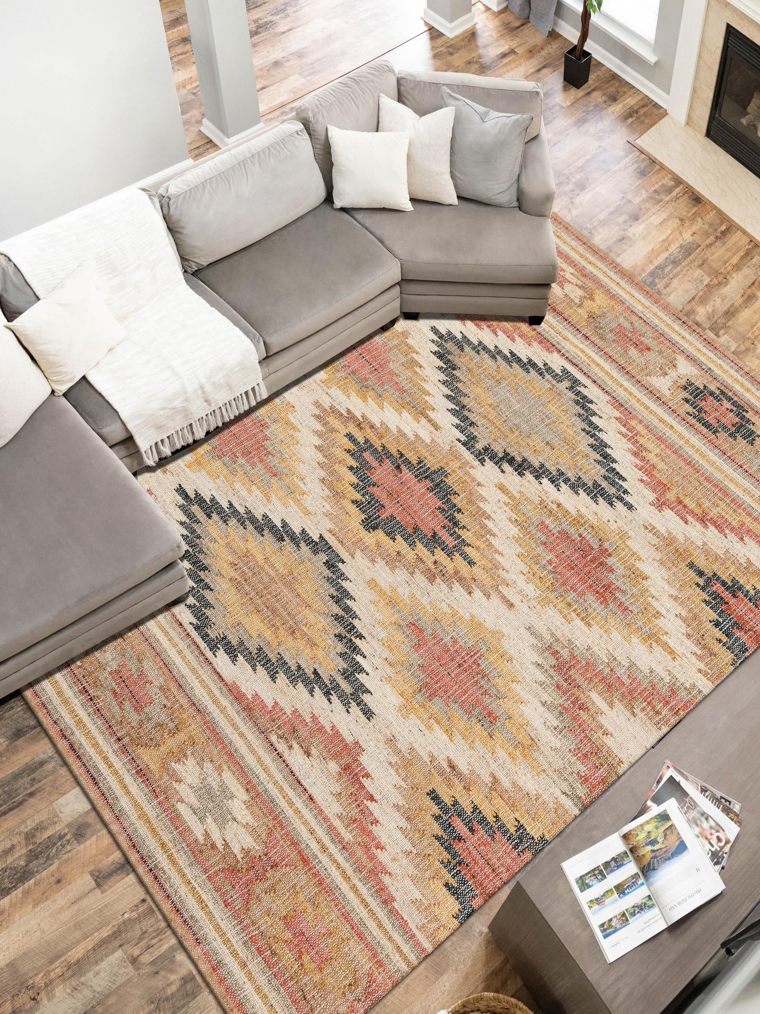 Multicolor 5' 1 x 8' Kilim Jute Rectangle Area Rug 95% Jute & 5% Cotton Rustic Vintage Look Carpet for Unique Home Interior Design for Sale at Rug Engine