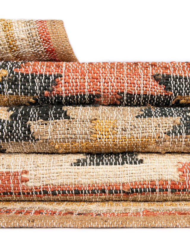 Multicolor 3' 1 x 5' 1 Kilim Jute Rectangle Area Rug 95% Jute & 5% Cotton Rustic Vintage Look Carpet for Unique Home Interior Design for Sale at Rug Engine