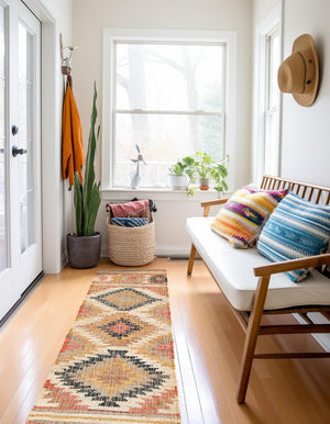 Multicolor 2' x 6' 1 Kilim Jute Runner Area Rug 95% Jute & 5% Cotton Rustic Vintage Look Carpet for Unique Home Interior Design for Sale at Rug Engine