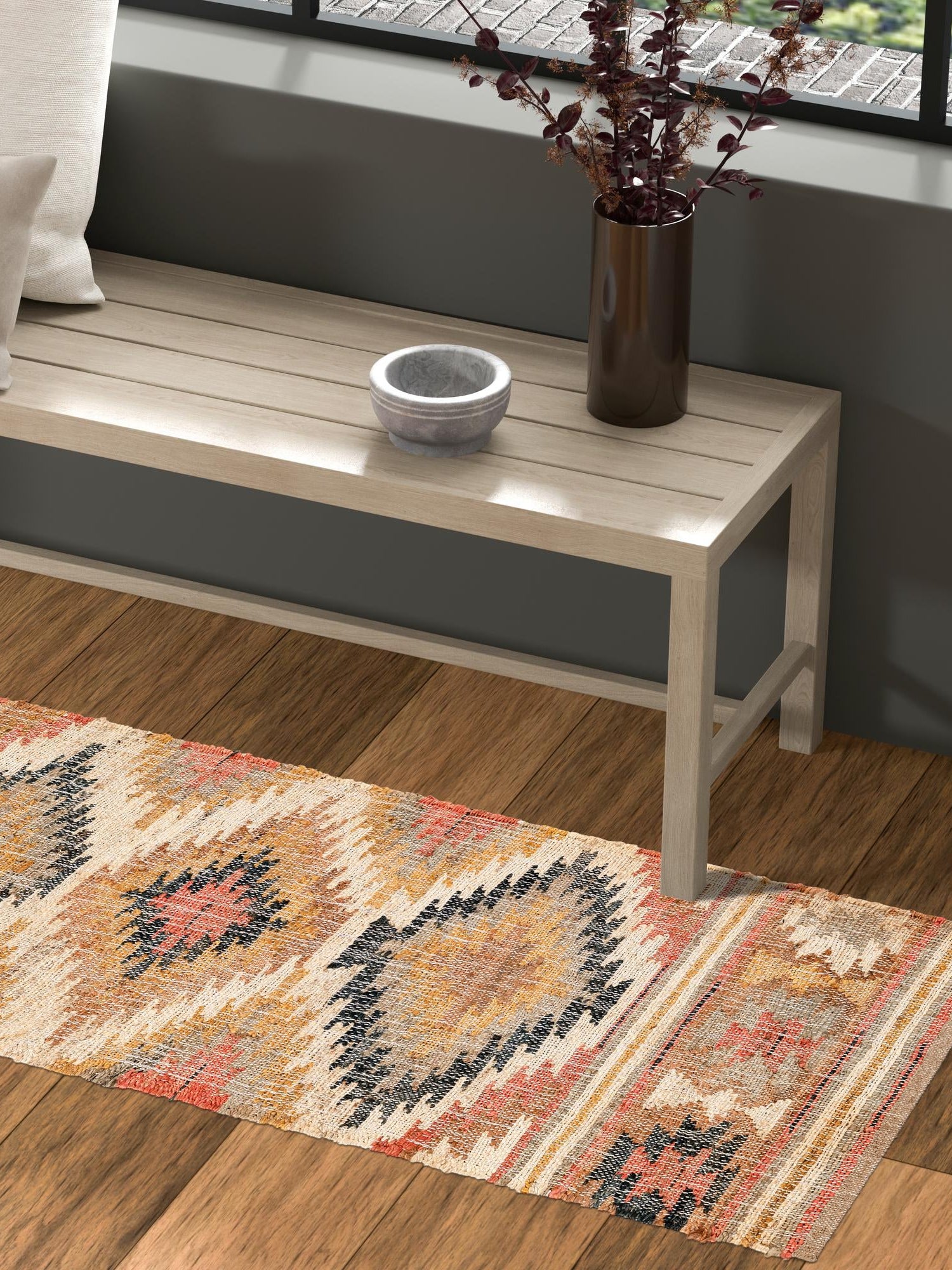 Multicolor 2' x 5' 1 Kilim Jute Runner Area Rug 95% Jute & 5% Cotton Rustic Vintage Look Carpet for Unique Home Interior Design for Sale at Rug Engine