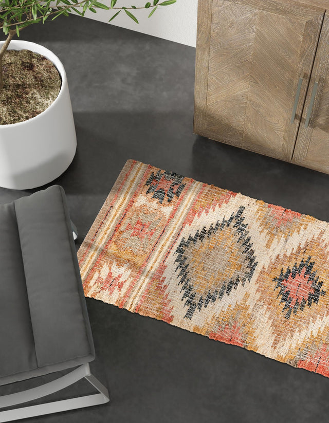 Multicolor 2' x 8' Kilim Jute Runner Area Rug 95% Jute & 5% Cotton Rustic Vintage Look Carpet for Unique Home Interior Design for Sale at Rug Engine