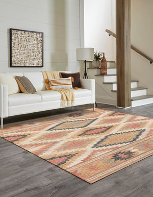 Multicolor 7' 10 x 7' 10 Kilim Jute Square Area Rug 95% Jute & 5% Cotton Rustic Vintage Look Carpet for Unique Home Interior Design for Sale at Rug Engine