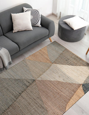 Multicolor 4' 1 x 6' 1 Kilim Jute Rectangle Area Rug 95% Jute & 5% Cotton Rustic Vintage Look Carpet for Unique Home Interior Design for Sale at Rug Engine