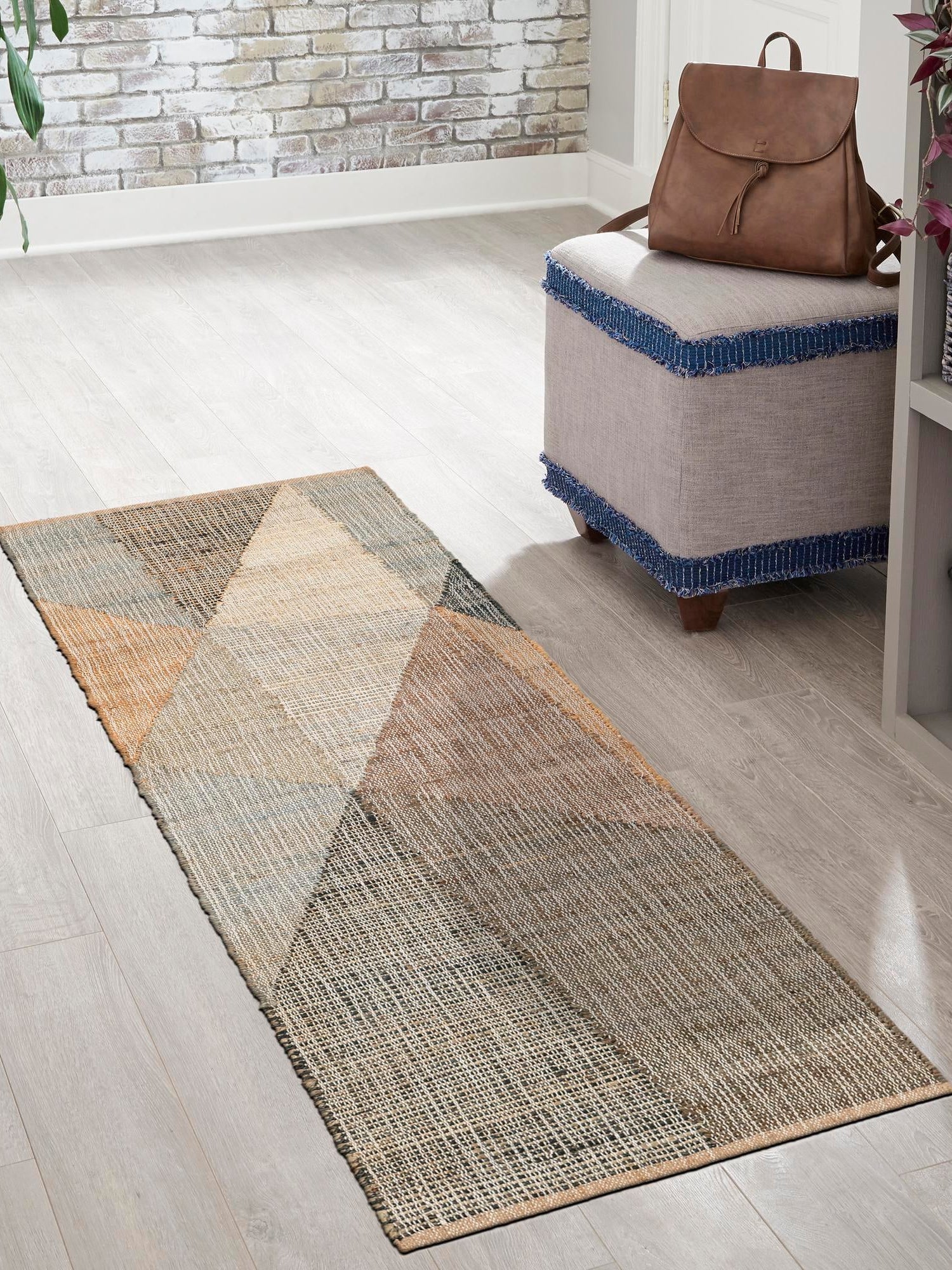 Multicolor 2' x 8' Kilim Jute Runner Area Rug 95% Jute & 5% Cotton Rustic Vintage Look Carpet for Unique Home Interior Design for Sale at Rug Engine
