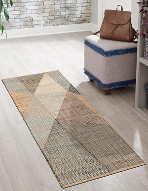 Multicolor 2' x 8' Kilim Jute Runner Area Rug 95% Jute & 5% Cotton Rustic Vintage Look Carpet for Unique Home Interior Design for Sale at Rug Engine
