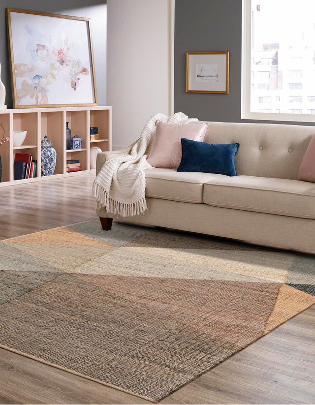 Multicolor 7' 10 x 7' 10 Kilim Jute Square Area Rug 95% Jute & 5% Cotton Rustic Vintage Look Carpet for Unique Home Interior Design for Sale at Rug Engine