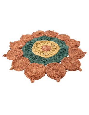 Orange Green Yellow 2' x 2' Braided Jute Round Rug