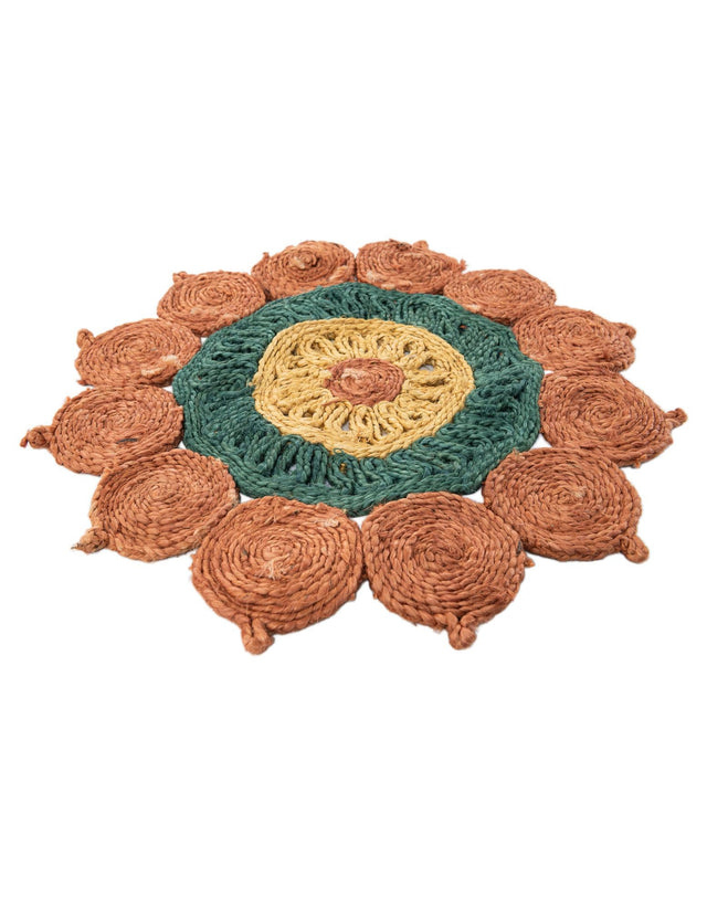 Orange Green Yellow 2' x 2' Braided Jute Round Rug