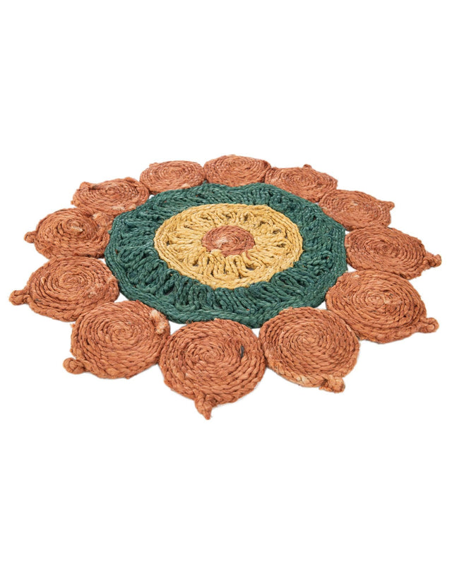 Orange Green Yellow 2' x 2' Braided Jute Round Rug