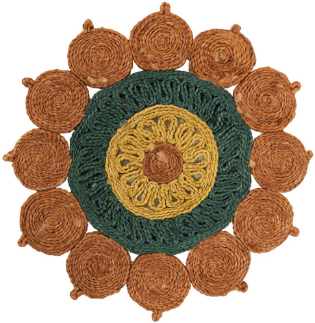 Orange Green Yellow 2' x 2' Braided Jute Round Rug