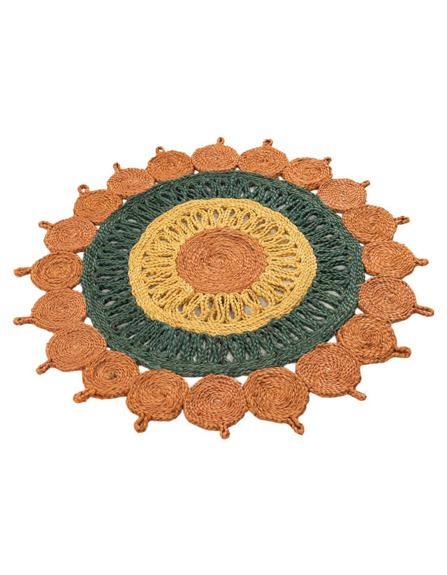 Orange Green Yellow 3' 1 x 3' 1 Braided Jute Round Rug