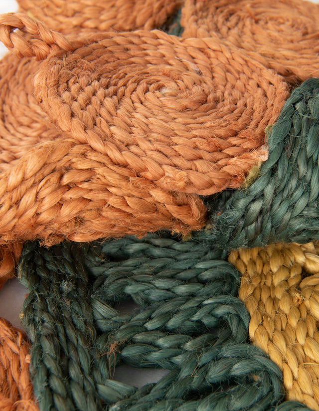 Orange Green Yellow 5' 1 x 5' 1 Braided Jute Round Rug