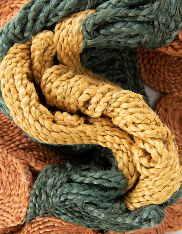 Orange Green Yellow 5' 1 x 5' 1 Braided Jute Round Rug