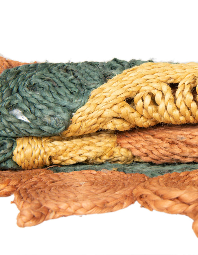 Orange Green Yellow 5' 1 x 5' 1 Braided Jute Round Rug