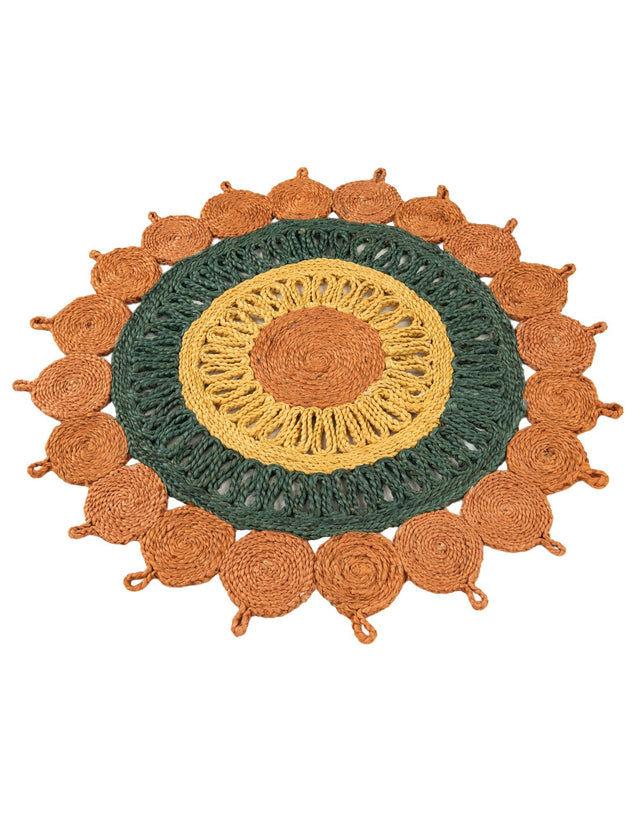 Orange Green Yellow 3' 1 x 3' 1 Braided Jute Round Rug