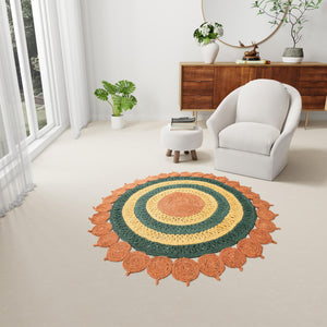 Orange Green Yellow 5' 1 x 5' 1 Braided Jute Round Rug