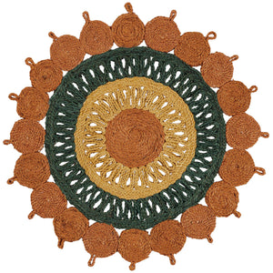 Orange Green Yellow 3' 1 x 3' 1 Braided Jute Round Rug