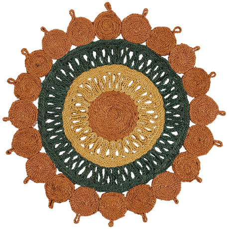 Orange Green Yellow 3' 1 x 3' 1 Braided Jute Round Rug