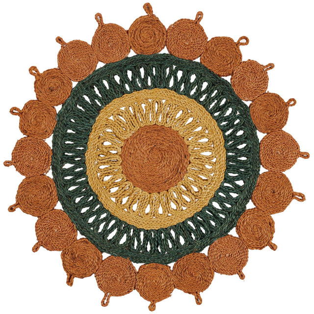 Orange Green Yellow 3' 1 x 3' 1 Braided Jute Round Rug