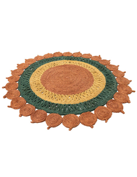 Orange Green Yellow 4' 1 x 4' 1 Braided Jute Round Area Rug 100% Jute Hand Braided Natural Eco-Friendly Boho Style Carpet for Living Rooms Dining Office Space Dorms for Sale at Rug Engine